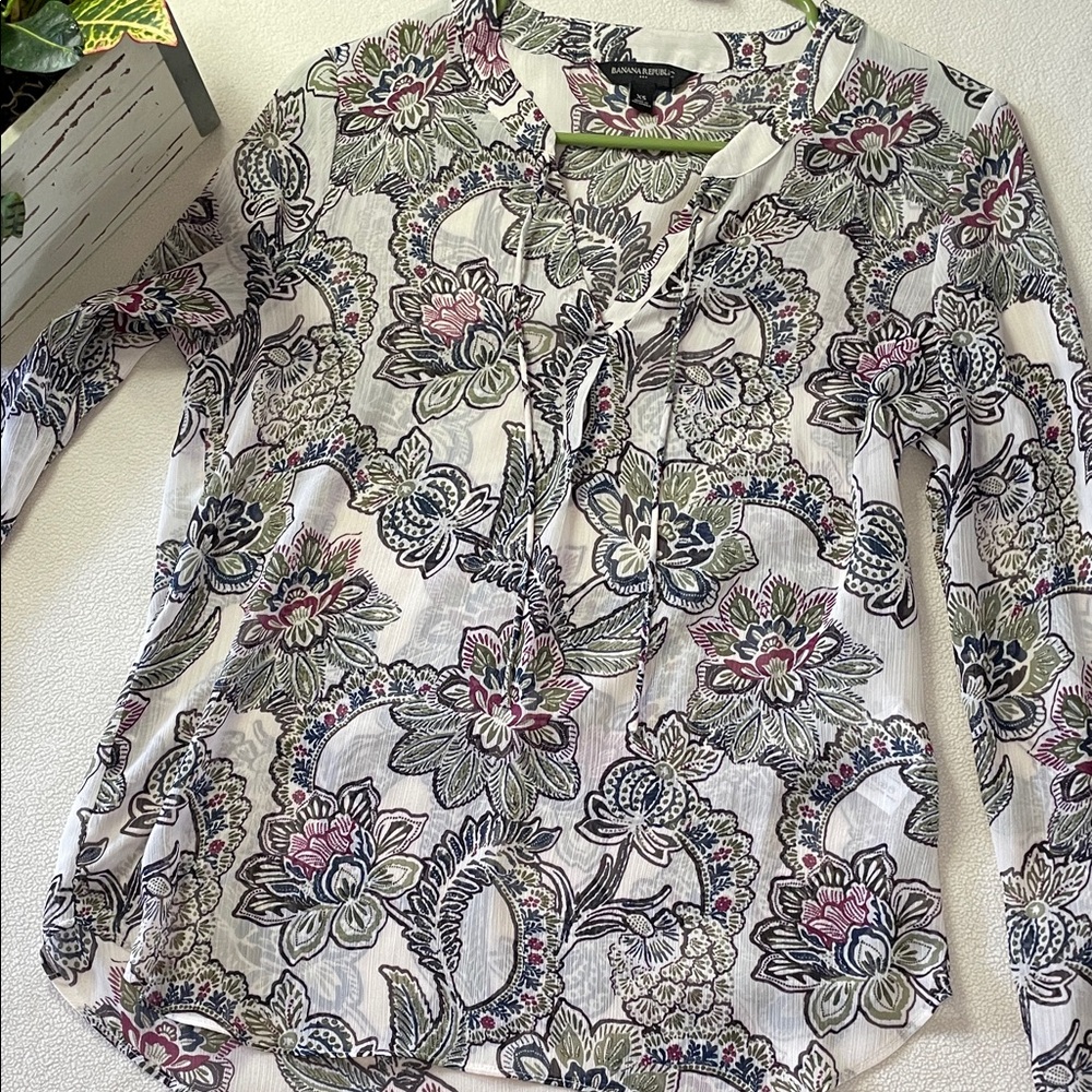 046-Banana Republic Floral Print Blouse - Pink and Green